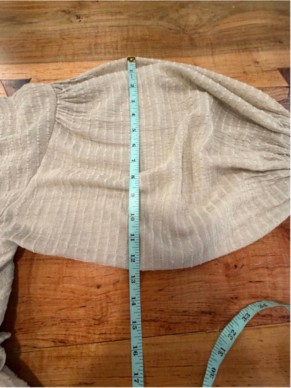 The Mint boho Neutral Textured Gauze Bishop Sleeve Tiered Ruffle Cottagecor - Picture 13 of 14